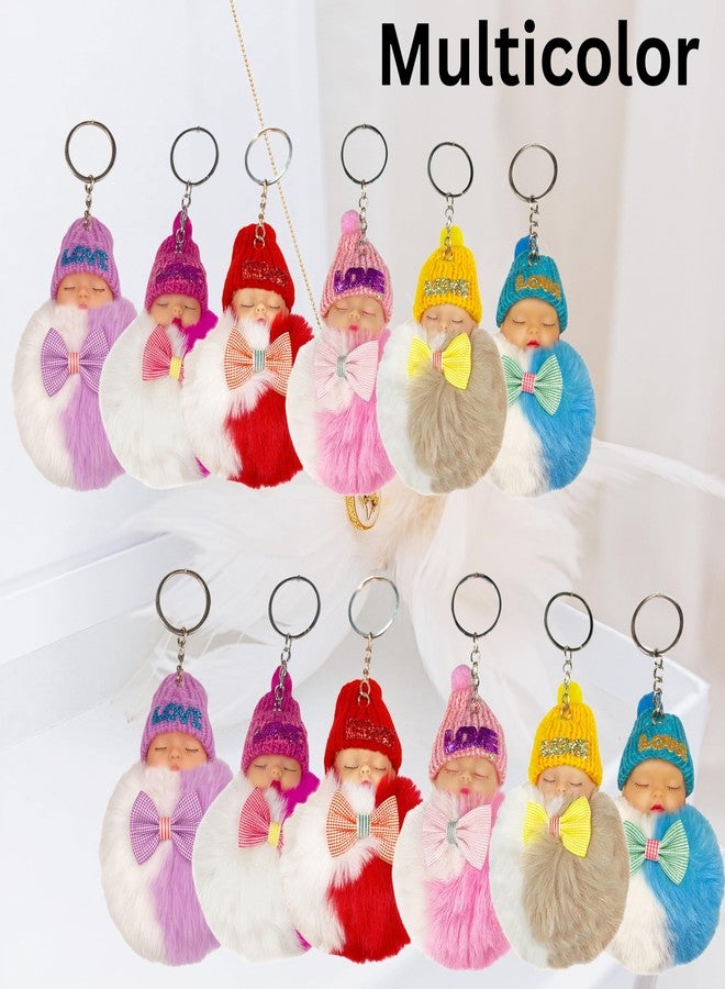ZAFCO Mini Plush Pom Pom Doll Keychain - Cute Sleeping Baby Key Ring for Girls || Fluffy Bag Charm for Women, Girls, Backpack & Purse Accessories Multicolor Random- 2 Pieces (Mini Doll Keychain 2) - Image 2